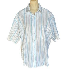 Sport Club Shirt‎ Milano Italy Short Sleeve White Blue Stripes Men's Size L